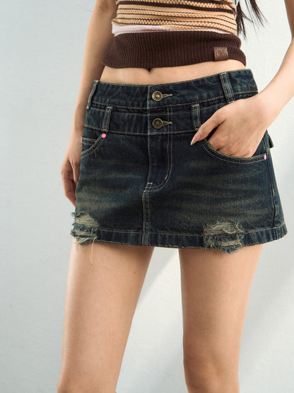 VIA PITTI VIAAP922 Colorful rivet decorated denim skirt