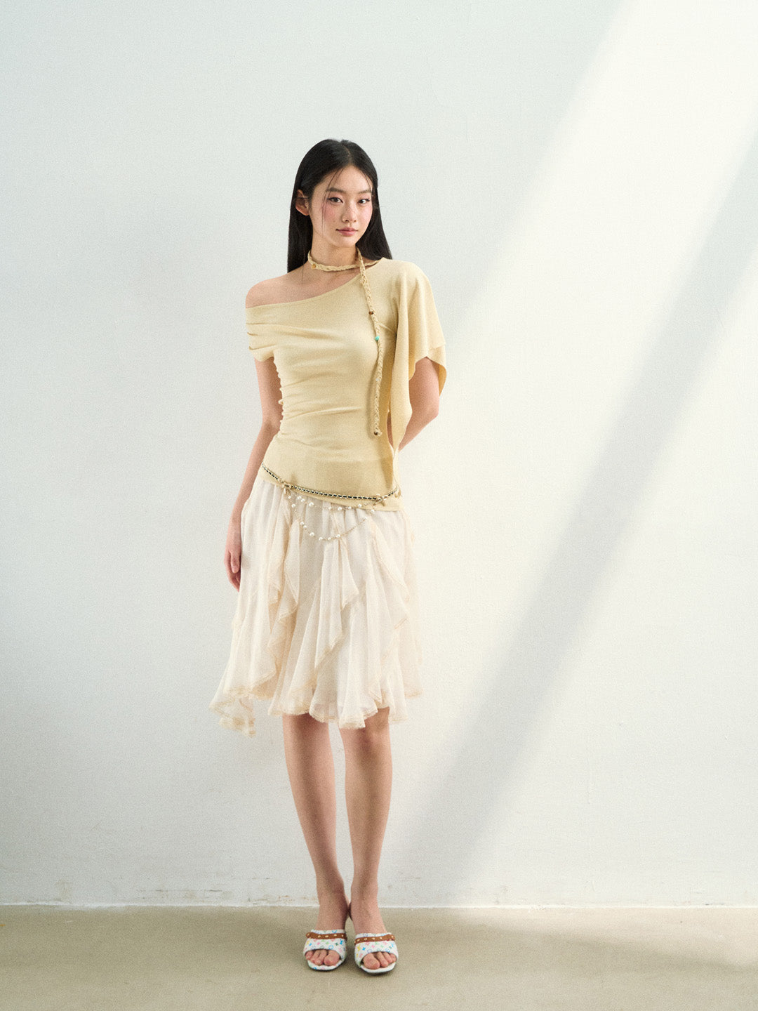 VIA PITTI VIAAT886 Irregular flowing short sleeved T-shirt