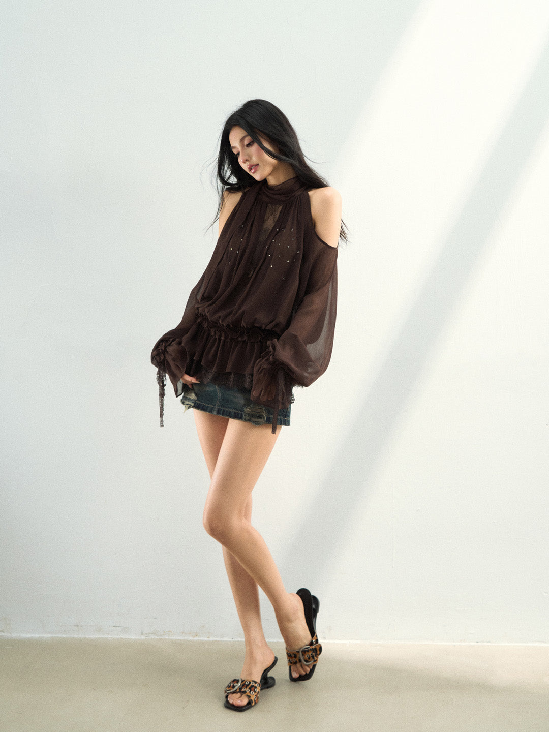 VIA PITTI VIAATP823 Elegant mesh ribbon long sleeved top