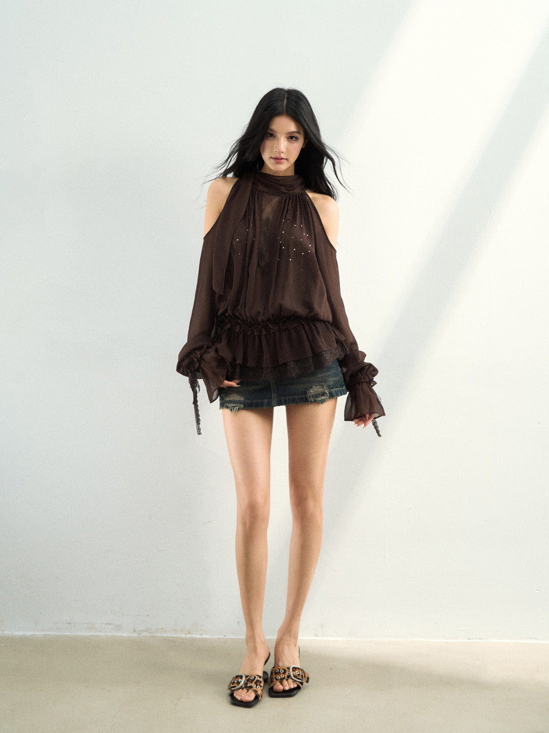 VIA PITTI VIAATP823 Elegant mesh ribbon long sleeved top