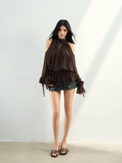 VIA PITTI VIAATP823 Elegant mesh ribbon long sleeved top