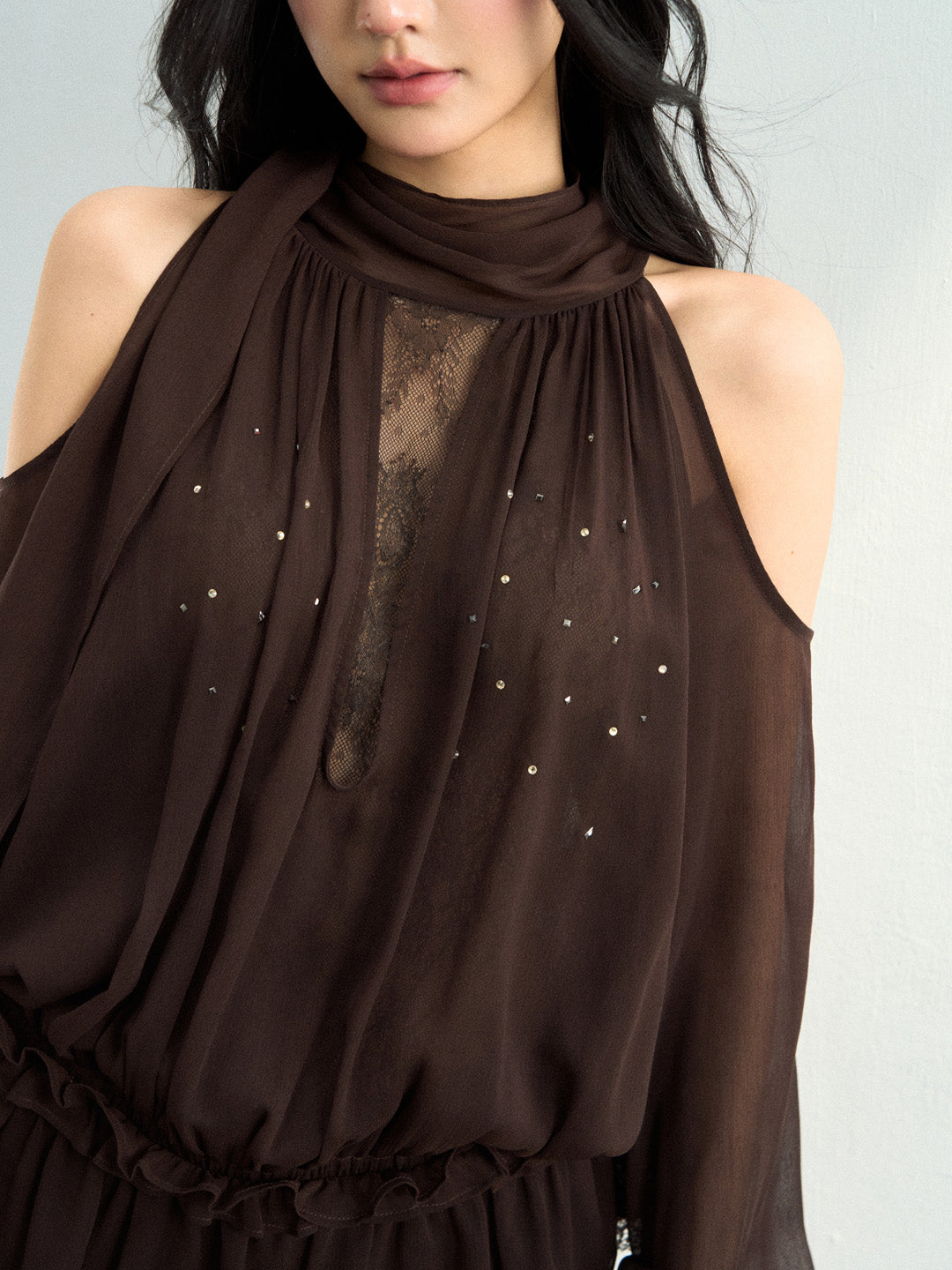 VIA PITTI VIAATP823 Elegant mesh ribbon long sleeved top