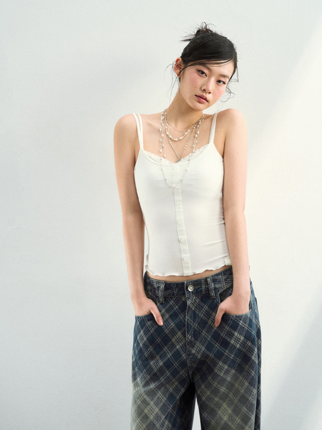 VIA PITTI VIADTP767 Splicing button decoration camisole vest