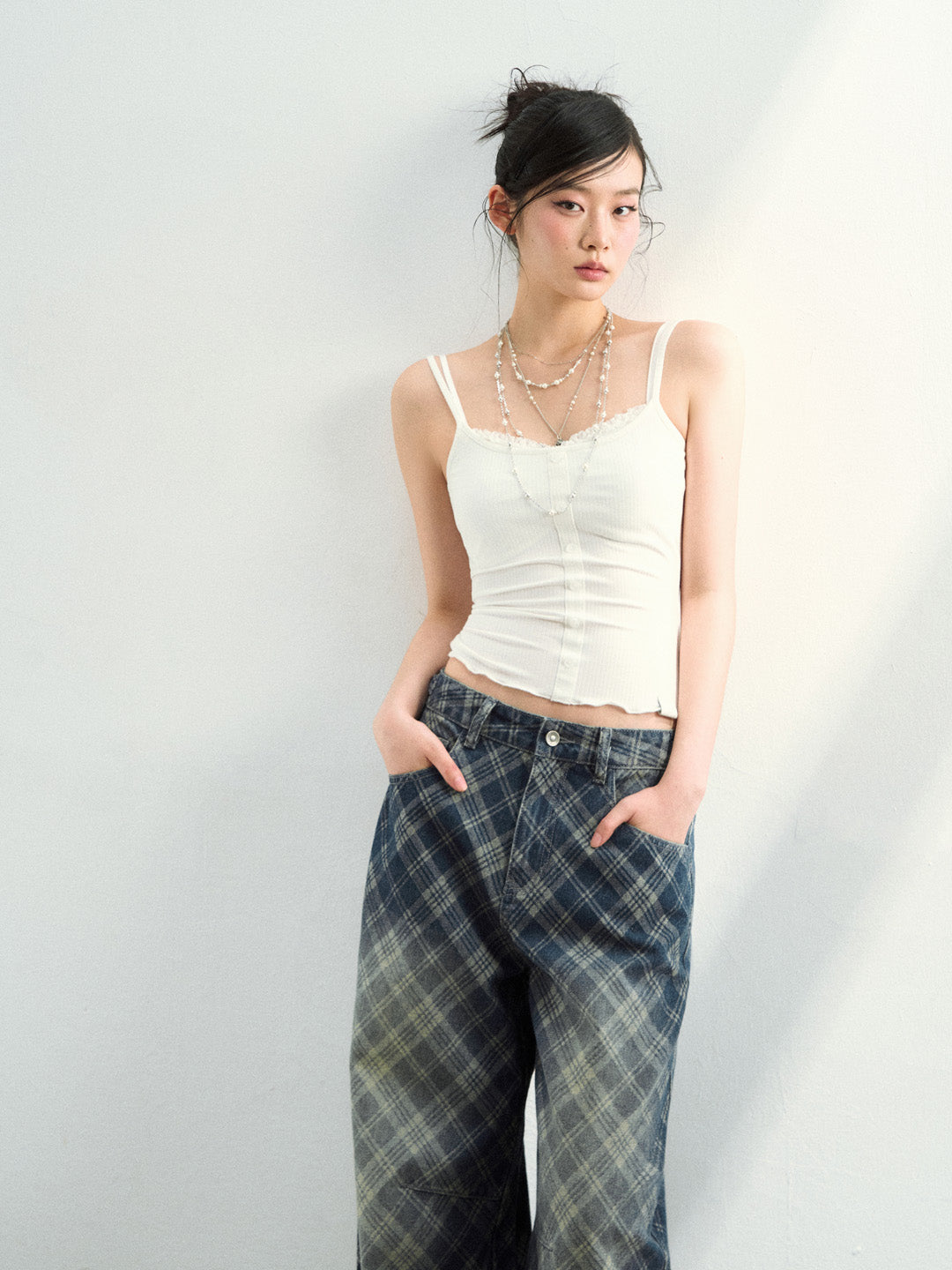 VIA PITTI VIAATP790 Grid denim gradient washed denim pants