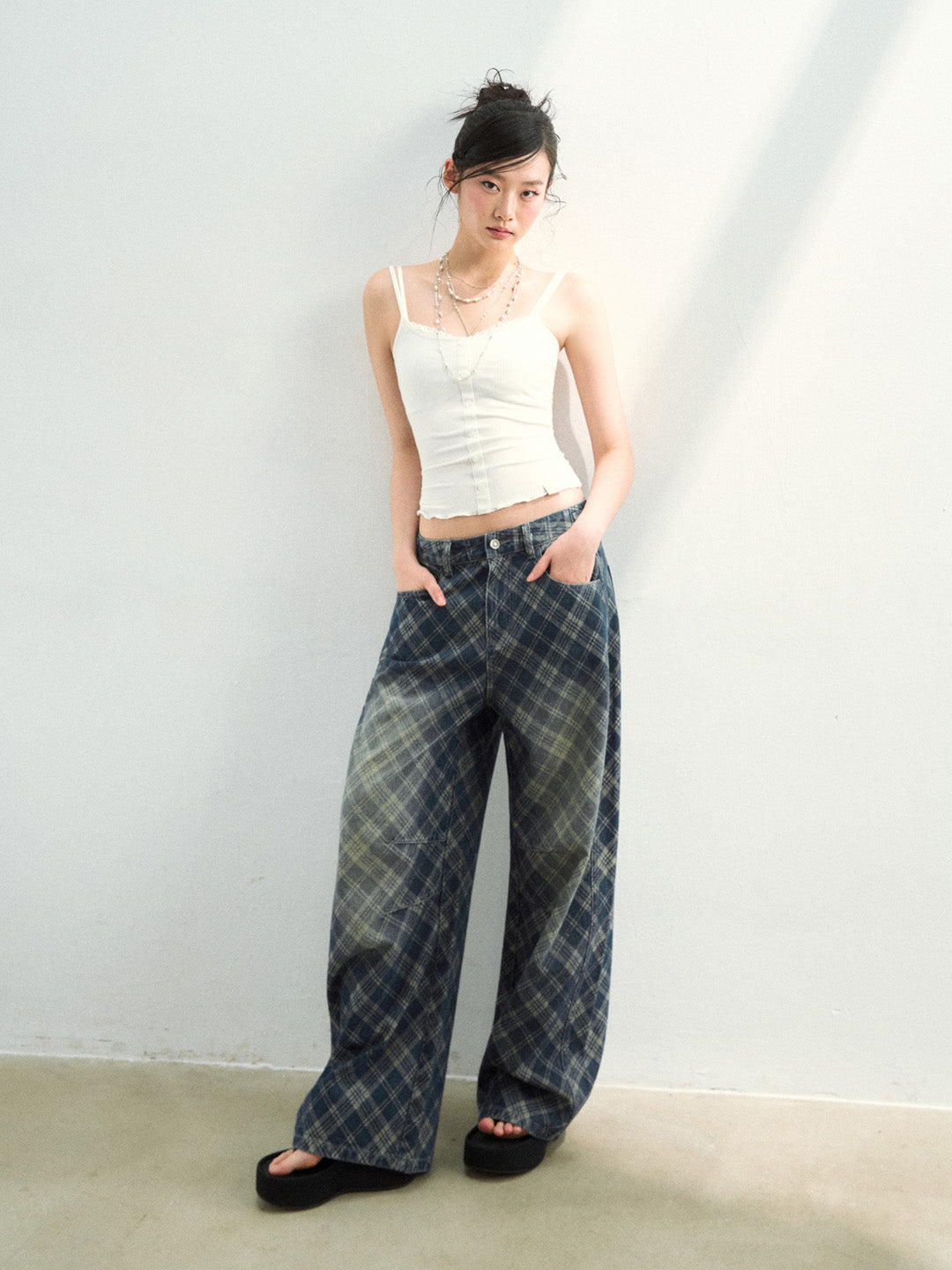 VIA PITTI VIAATP790 Grid denim gradient washed denim pants