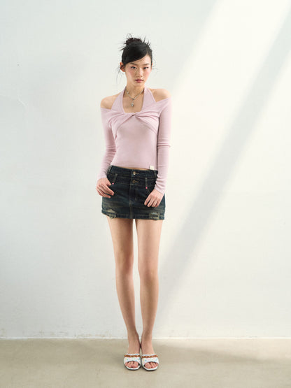 VIA PITTI VIAAK949 Woolen off shoulder long sleeved fabric top