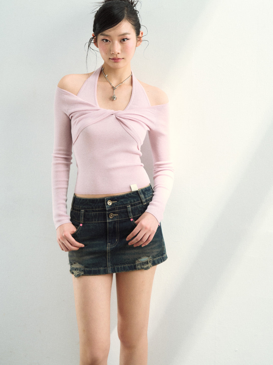 VIA PITTI VIAAK949 Woolen off shoulder long sleeved fabric top