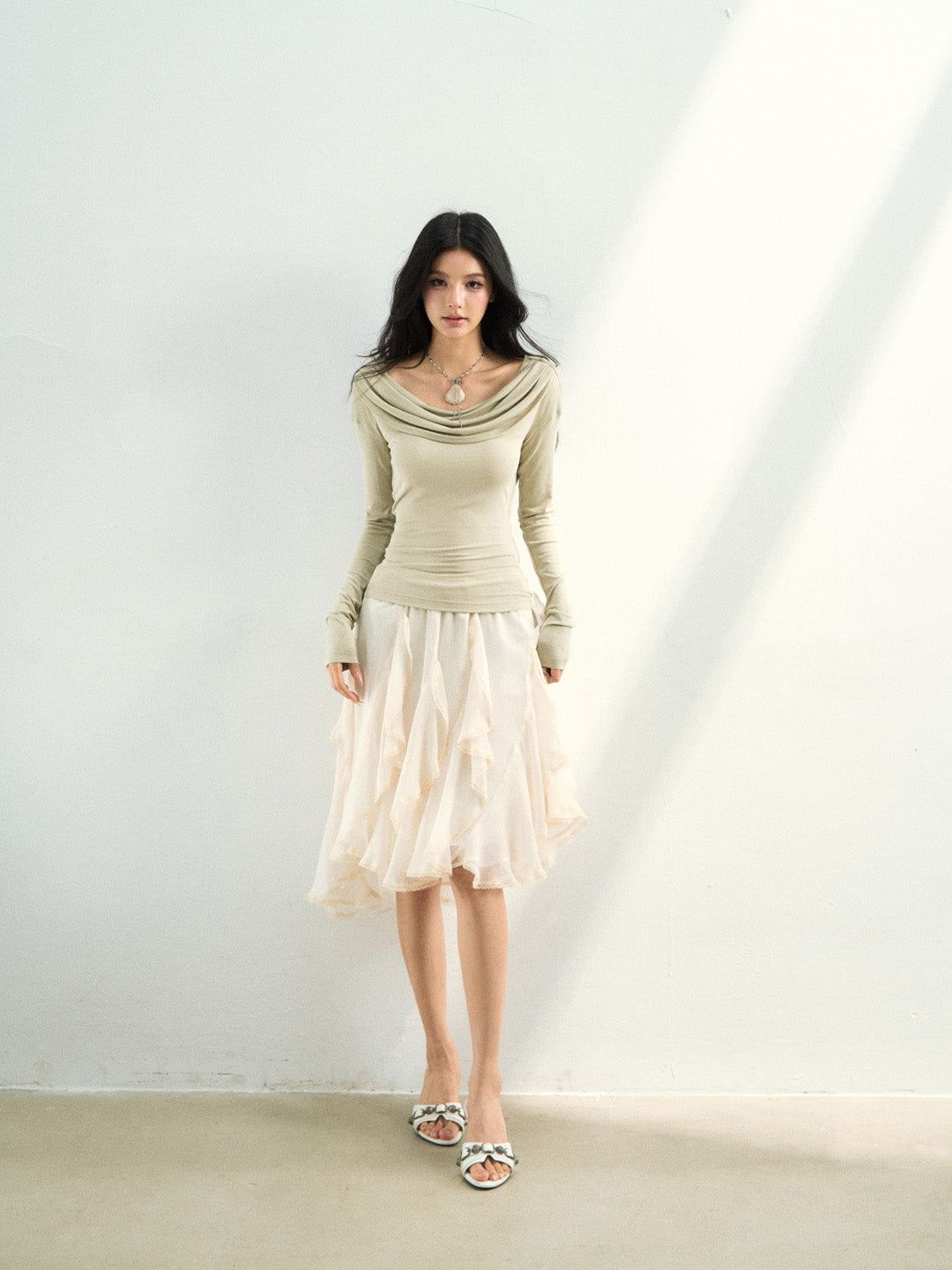 VIA PITTI VIAATP882 Mesh Rose Double Wear Long Sleeve T