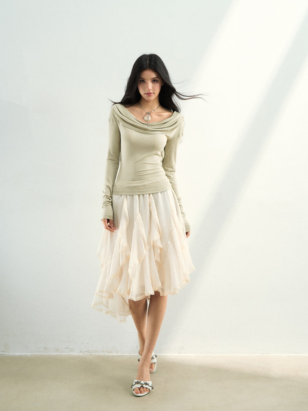 VIA PITTI VIAATP882 Mesh Rose Double Wear Long Sleeve T