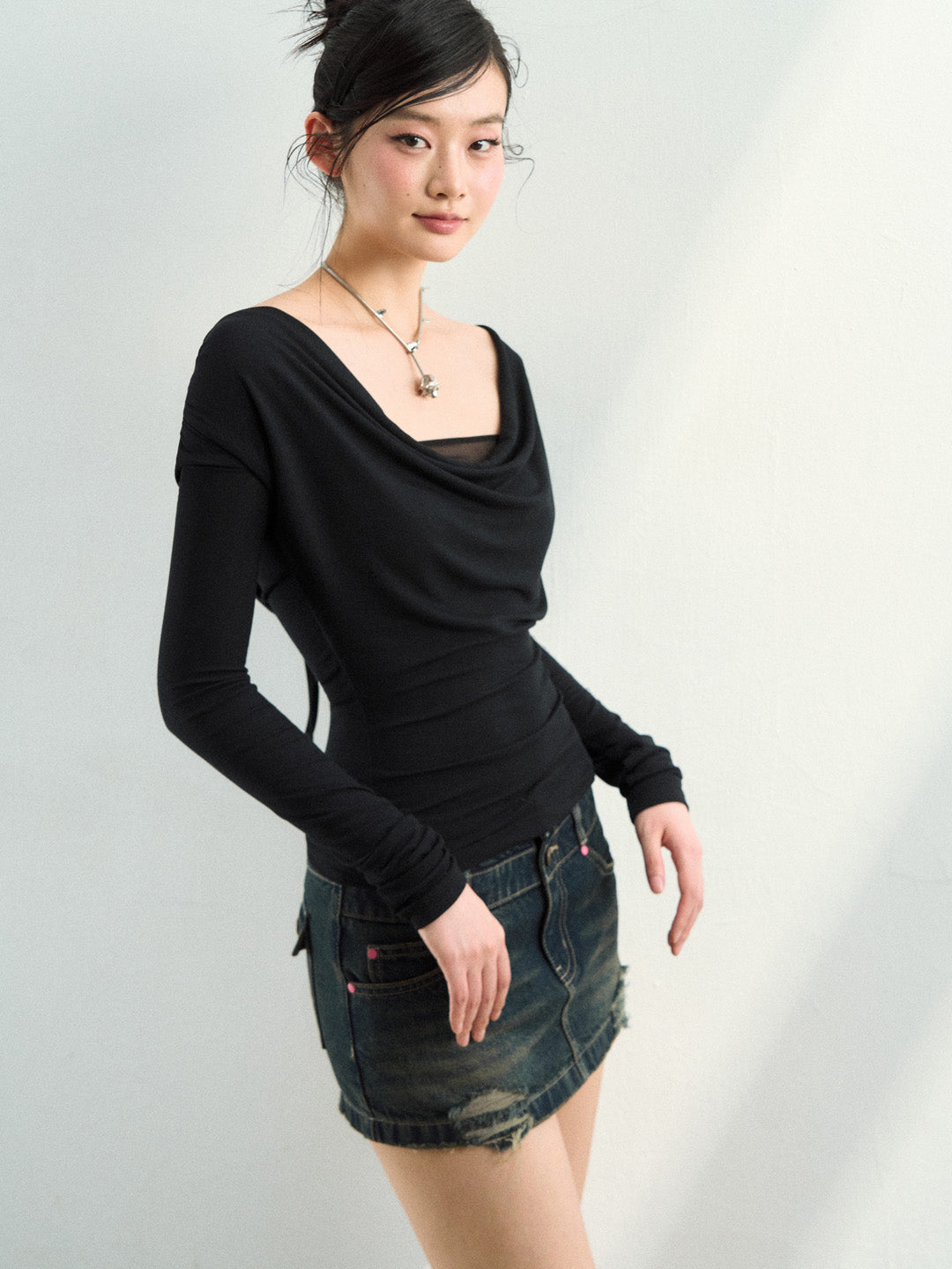VIA PITTI VIAATP882 Mesh Rose Double Wear Long Sleeve T