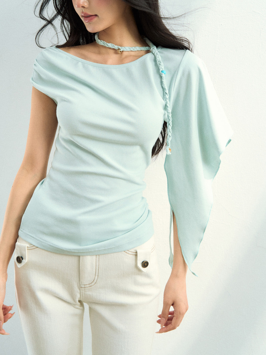 VIA PITTI VIAAT886 Irregular flowing short sleeved T-shirt