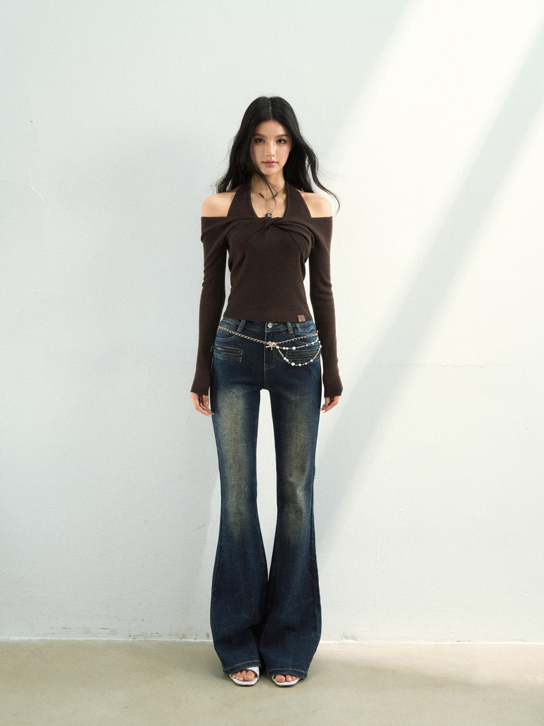 VIA PITTI VIAAK949 Woolen off shoulder long sleeved fabric top