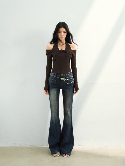 VIA PITTI VIAAK949 Woolen off shoulder long sleeved fabric top