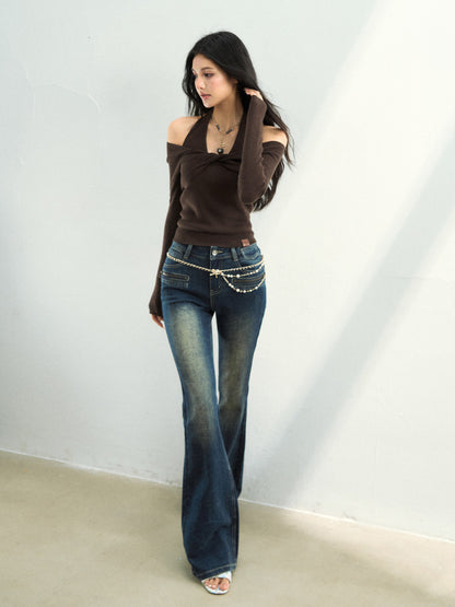 VIA PITTI VIAAK949 Woolen off shoulder long sleeved fabric top
