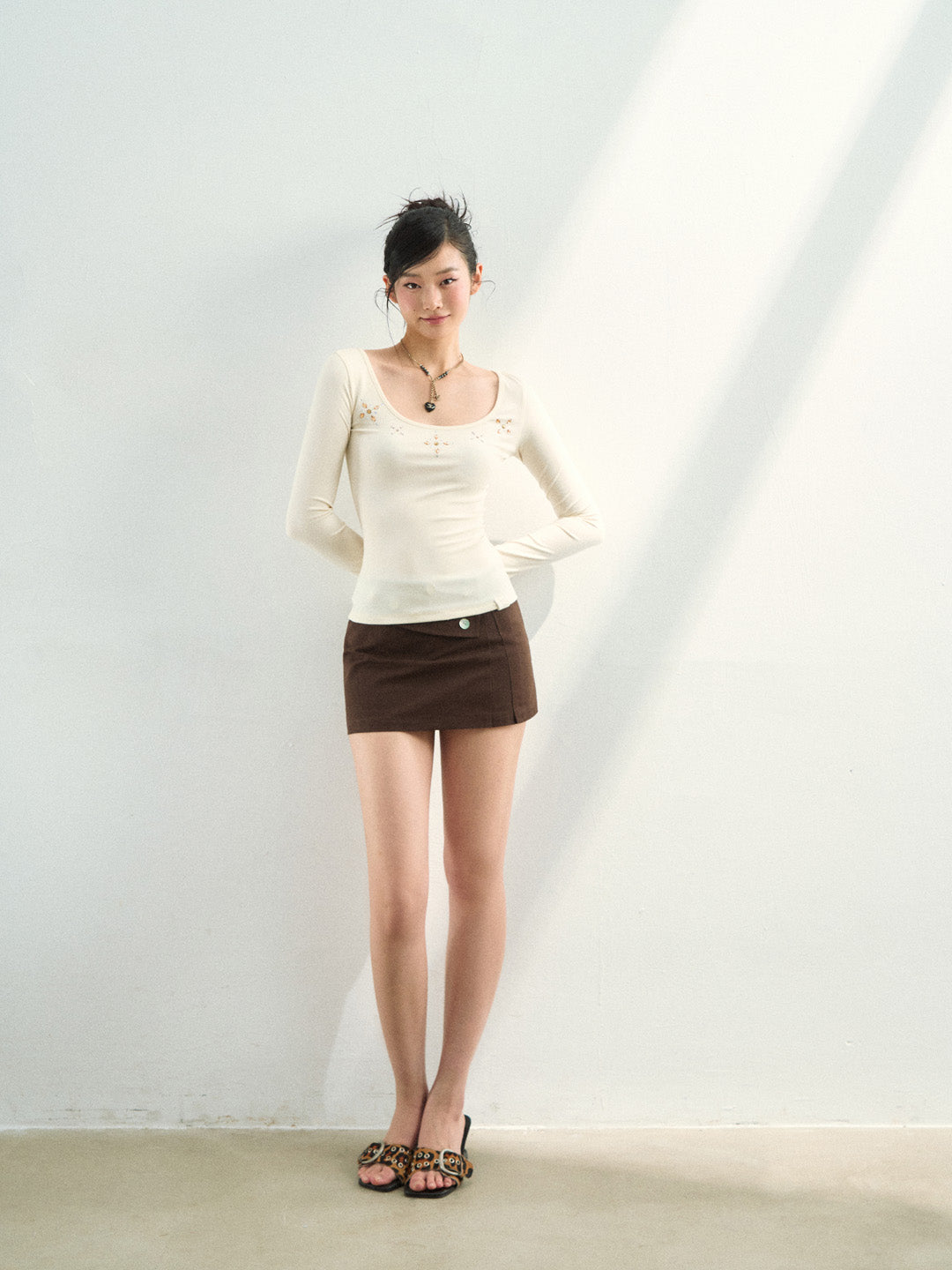 VIA PITTI VIAAP863 Water Diamond Decorative Basic Long Sleeve T