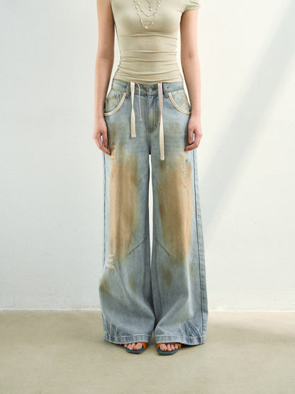 VIA PITTI VIAAP855 Washing and color blocking damage denim pants