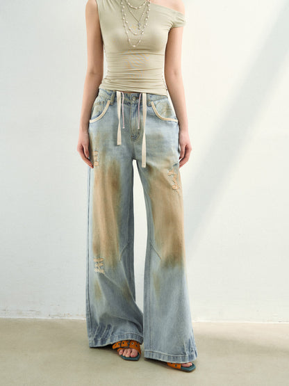 VIA PITTI VIAAP855 Washing and color blocking damage denim pants