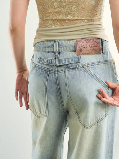 VIA PITTI VIAAP855 Washing and color blocking damage denim pants