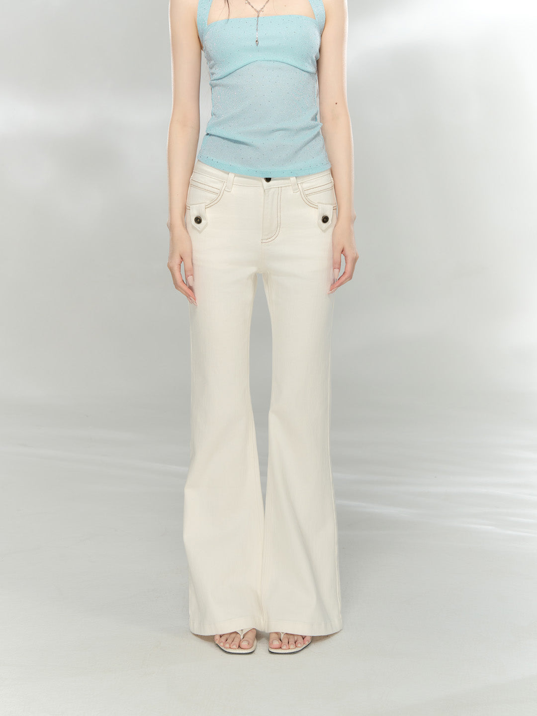 VIA PITTI VIAAP854 Bamboo patterned slim fit white denim pants