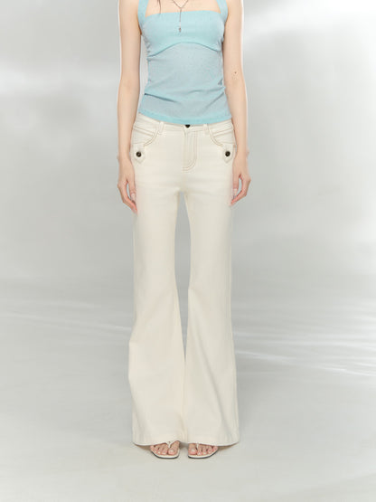 VIA PITTI VIAAP854 Bamboo patterned slim fit white denim pants
