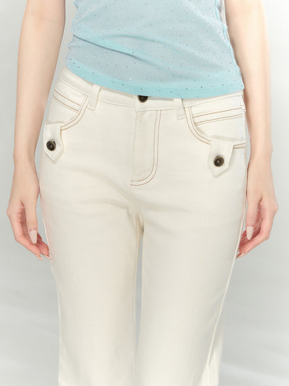 VIA PITTI VIAAP854 Bamboo patterned slim fit white denim pants