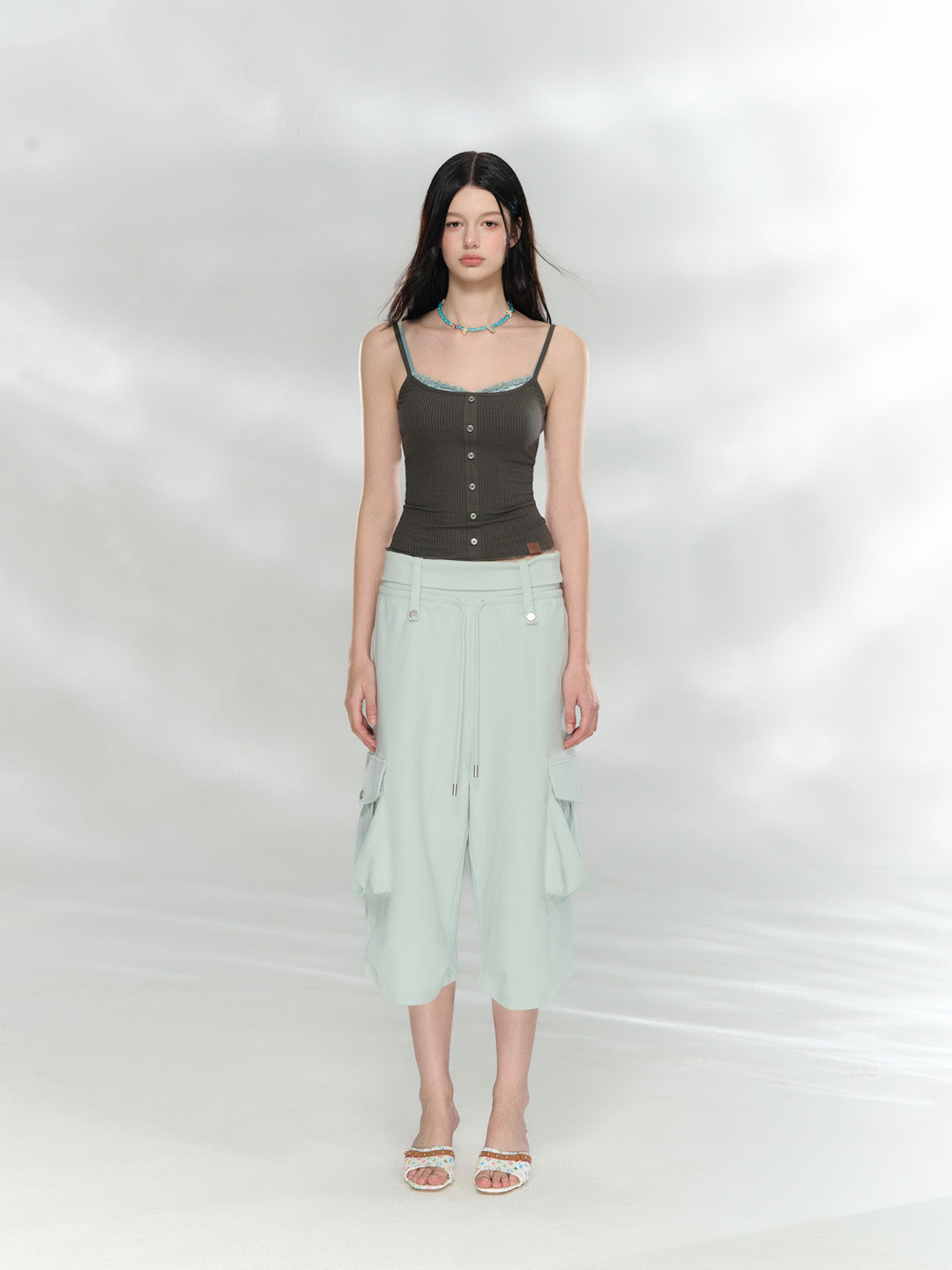 VIA PITTI VIADTP767 Splicing button decoration camisole vest