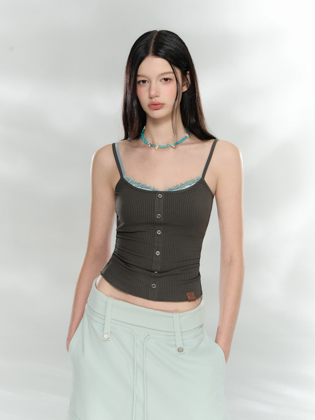 VIA PITTI VIADTP767 Splicing button decoration camisole vest