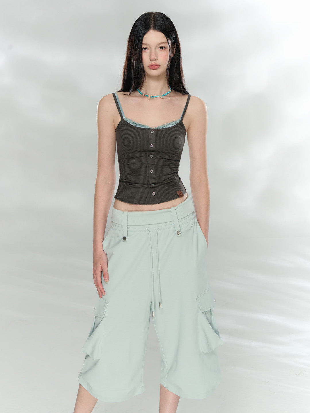 VIA PITTI VIADTP767 Splicing button decoration camisole vest