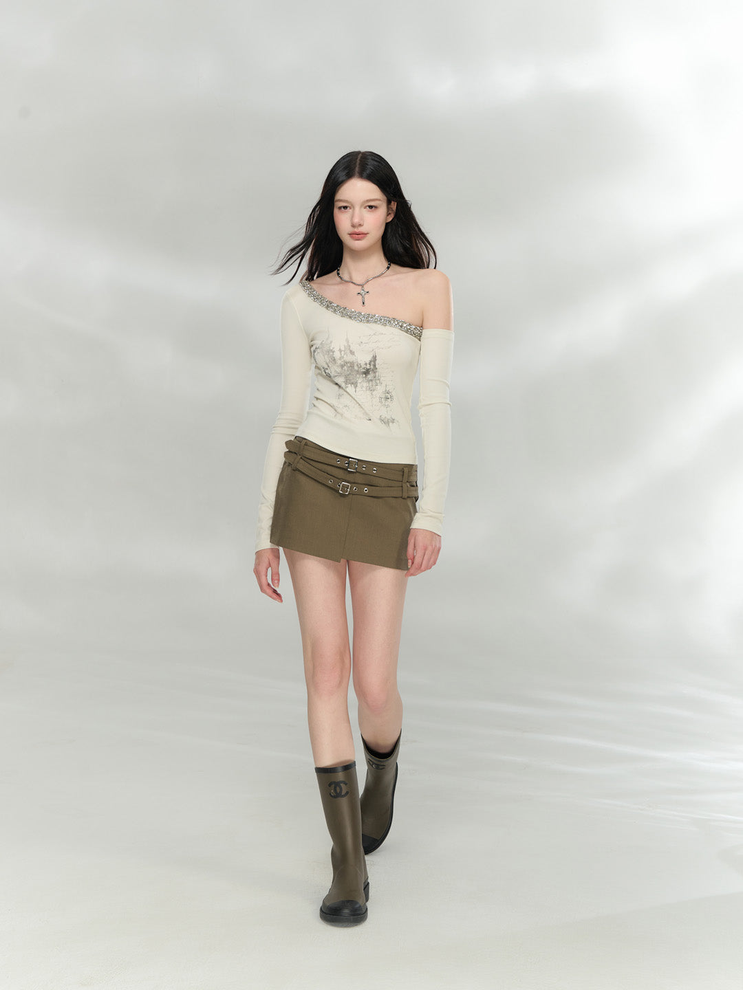 VIA PITTI VIAAT926 Diamond Shoulder Mirage Printed Long Sleeve T