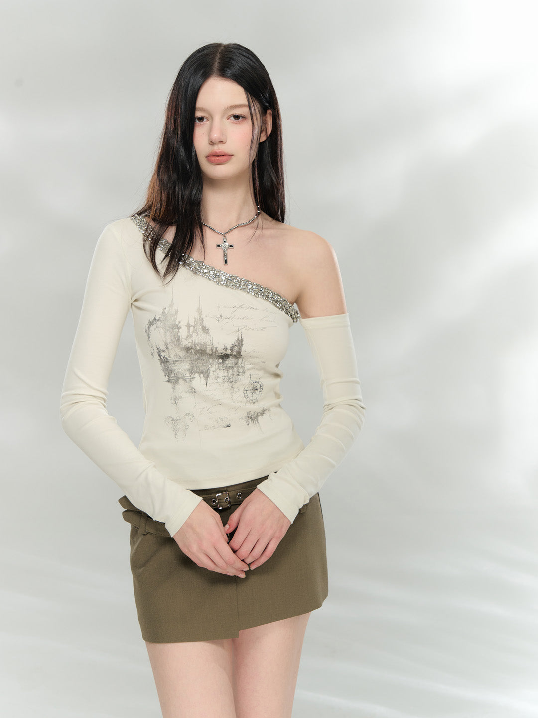 VIA PITTI VIAAT926 Diamond Shoulder Mirage Printed Long Sleeve T