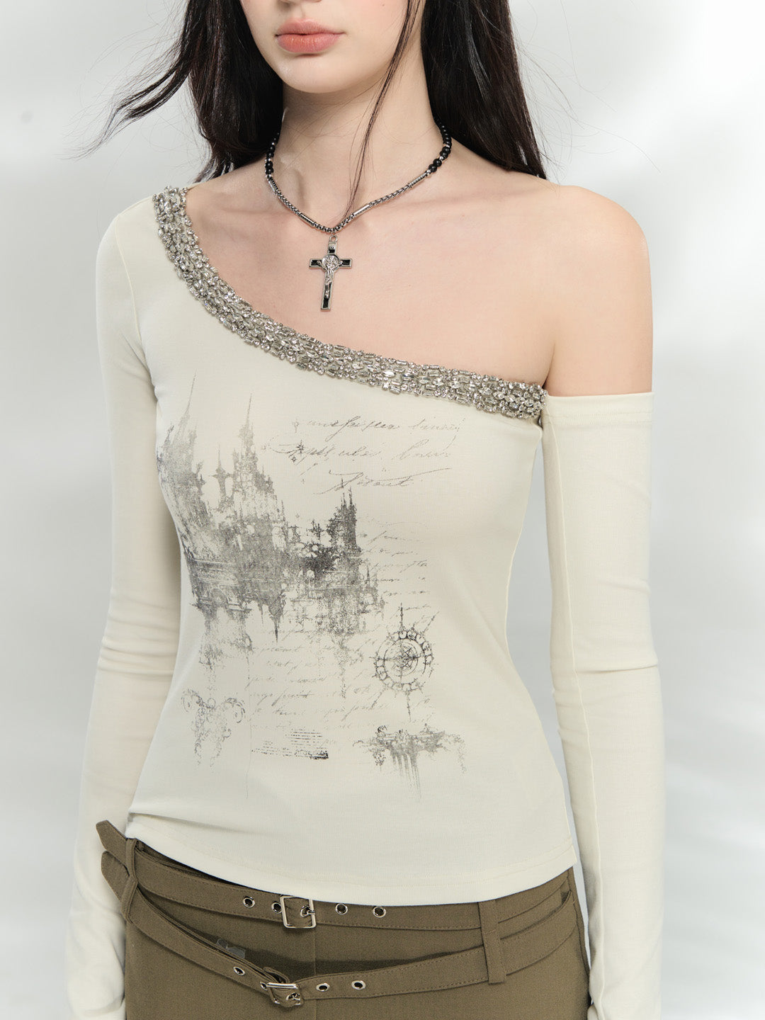 VIA PITTI VIAAT926 Diamond Shoulder Mirage Printed Long Sleeve T