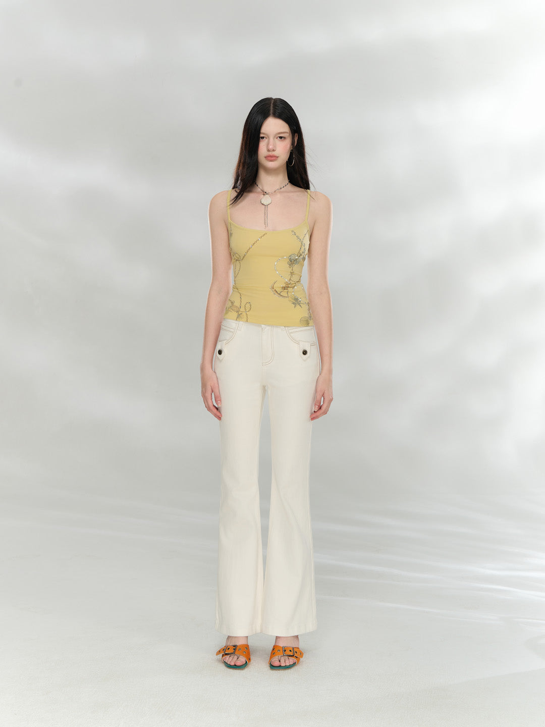 VIA PITTI VIAAP854 Bamboo patterned slim fit white denim pants