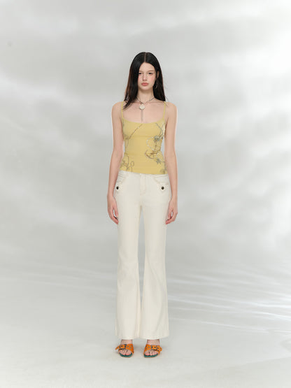 VIA PITTI VIAAP854 Bamboo patterned slim fit white denim pants