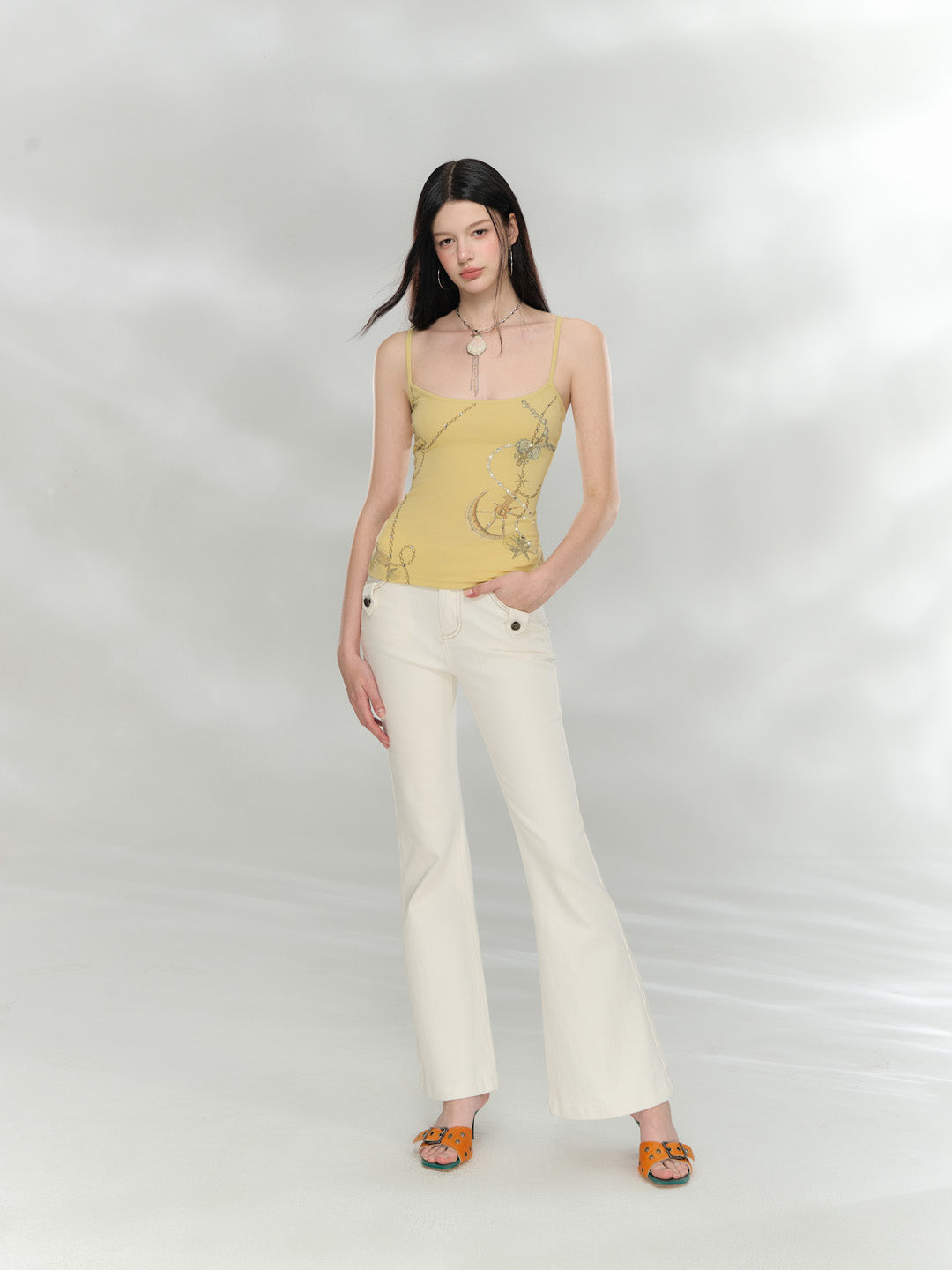 VIA PITTI VIAAP854 Bamboo patterned slim fit white denim pants