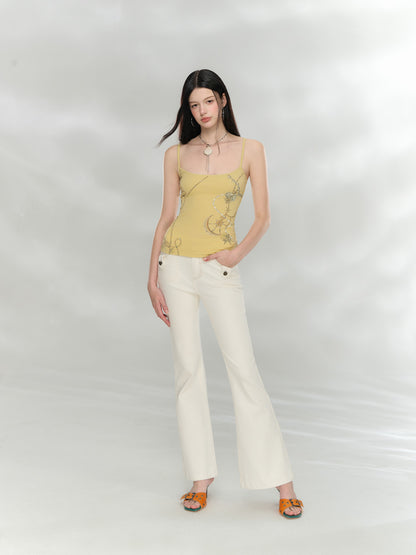 VIA PITTI VIAAP854 Bamboo patterned slim fit white denim pants