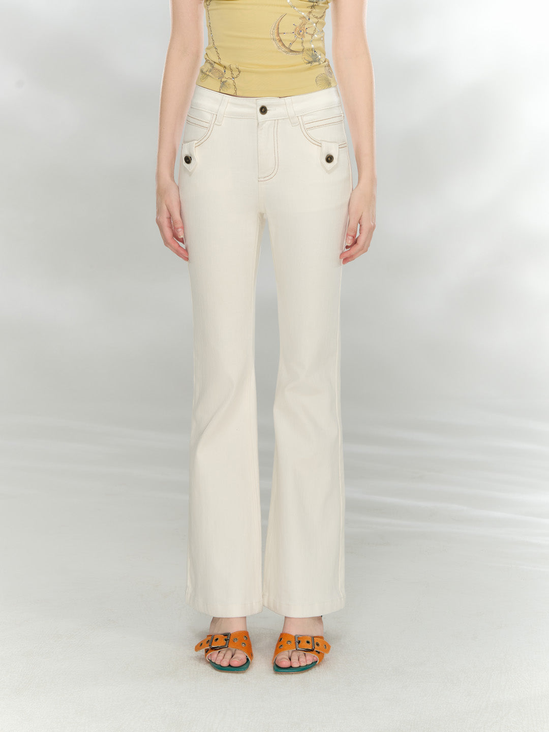 VIA PITTI VIAAP854 Bamboo patterned slim fit white denim pants