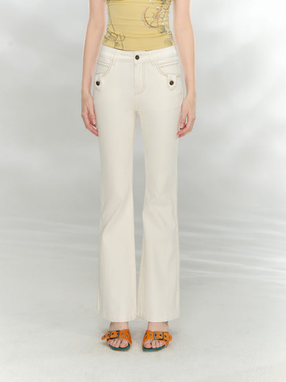 VIA PITTI VIAAP854 Bamboo patterned slim fit white denim pants
