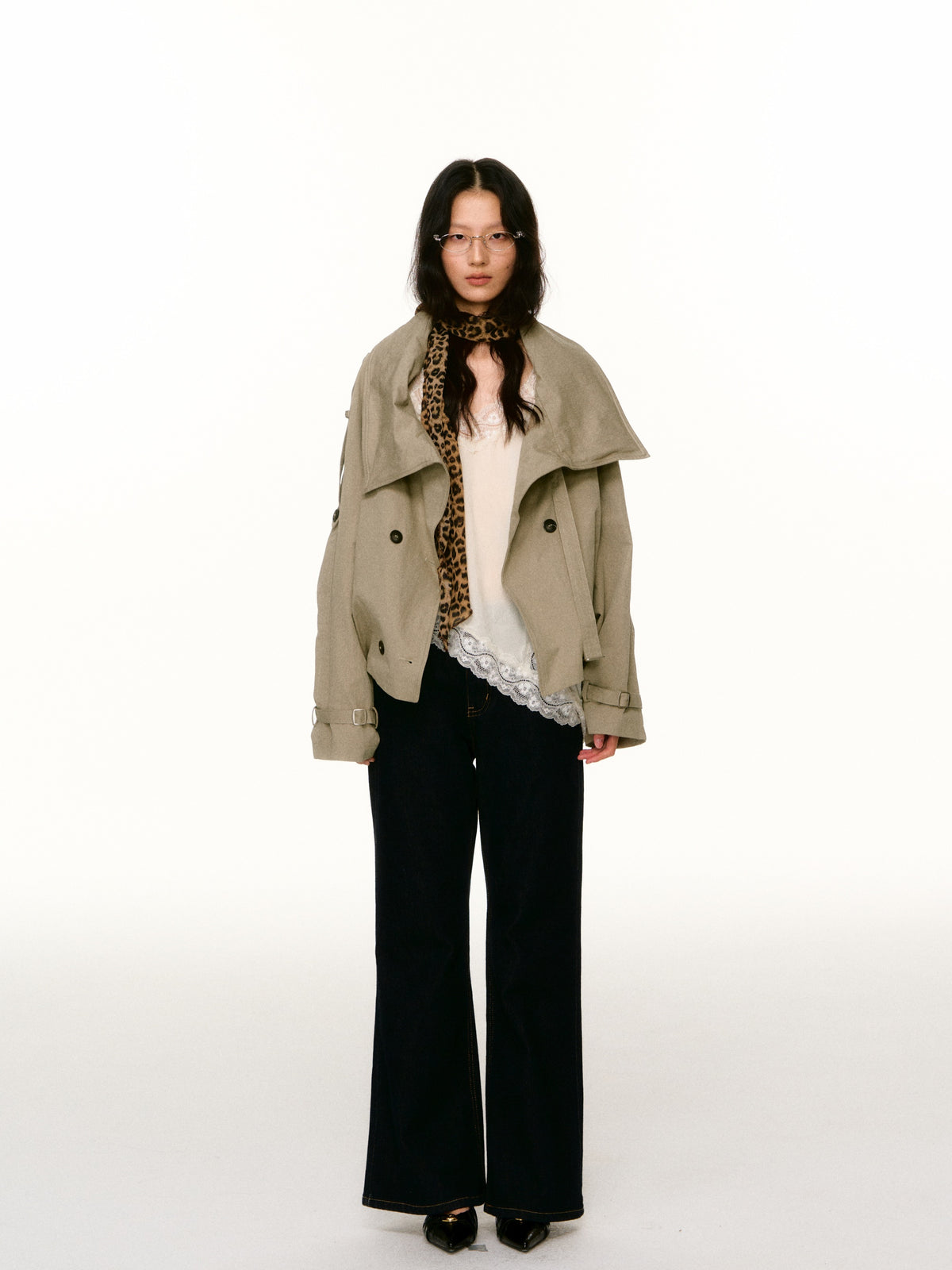 LAFREEDOM LAF360816 Washed Cotton Cropped Trench Coat