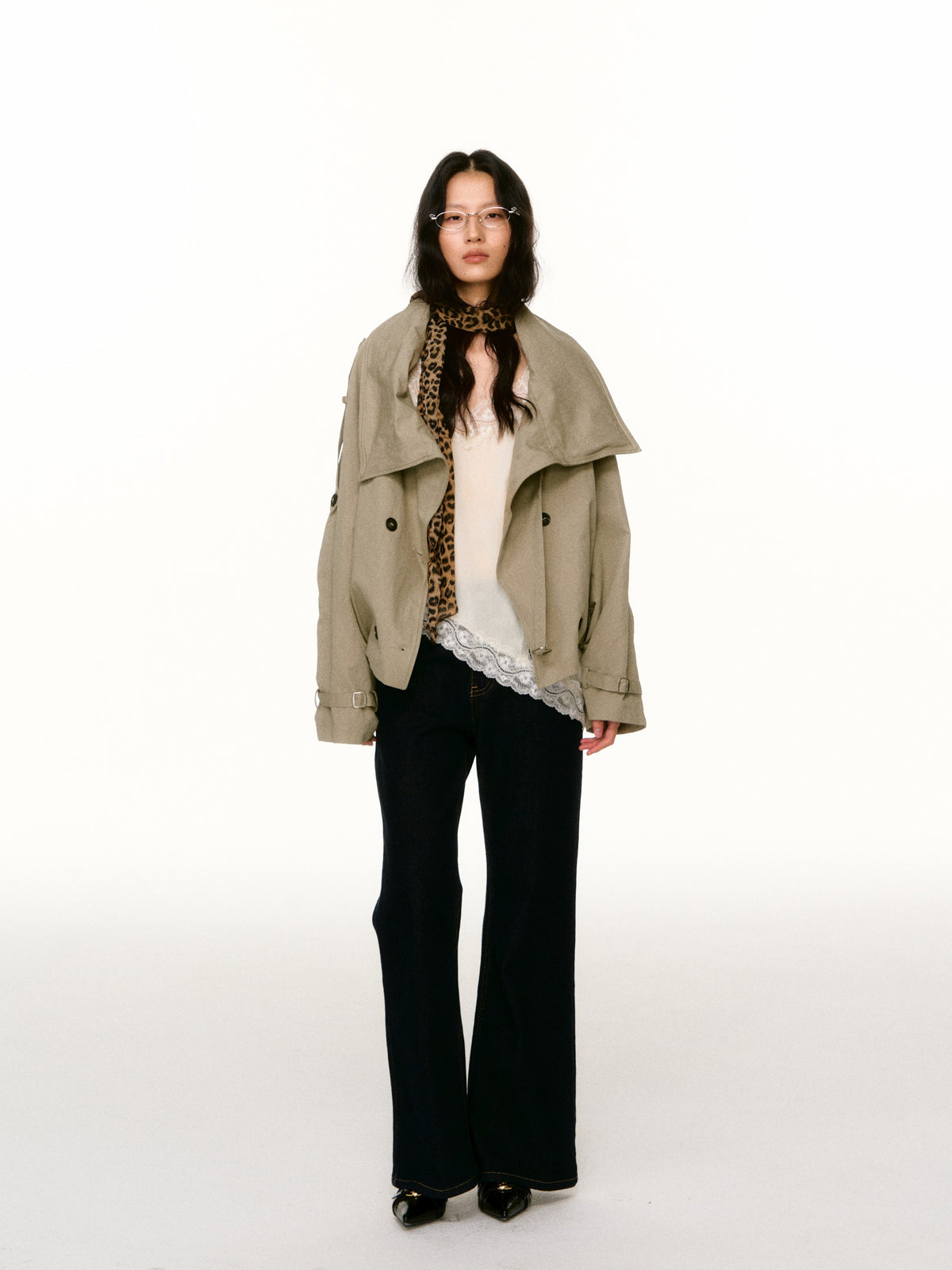 LAFREEDOM LAF360816 Washed Cotton Cropped Trench Coat