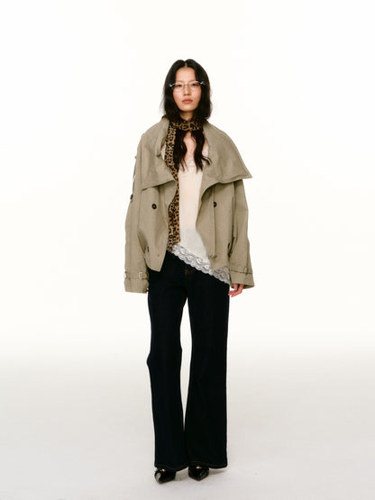 LAFREEDOM LAF360816 Washed Cotton Cropped Trench Coat