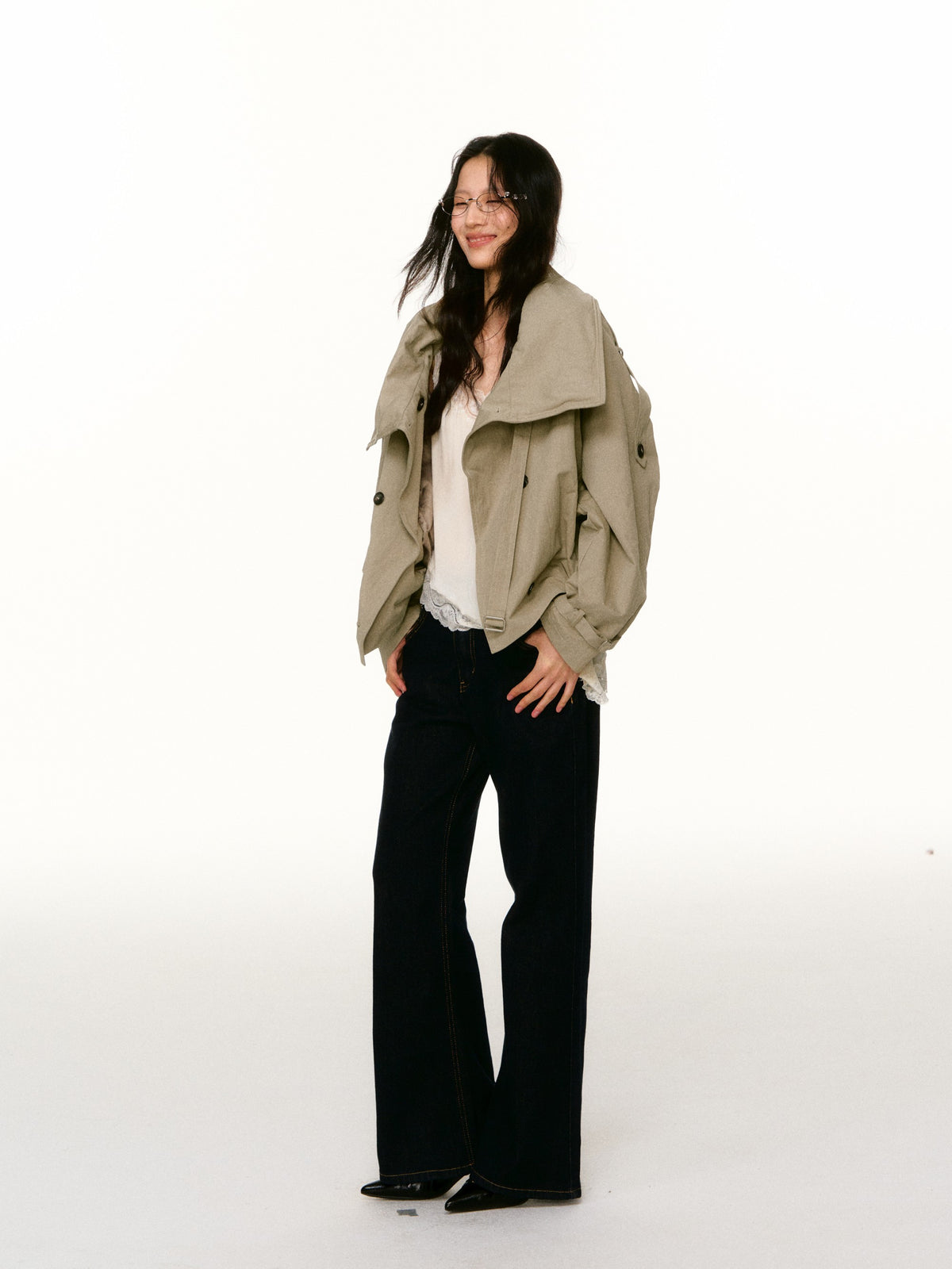 LAFREEDOM LAF360816 Washed Cotton Cropped Trench Coat