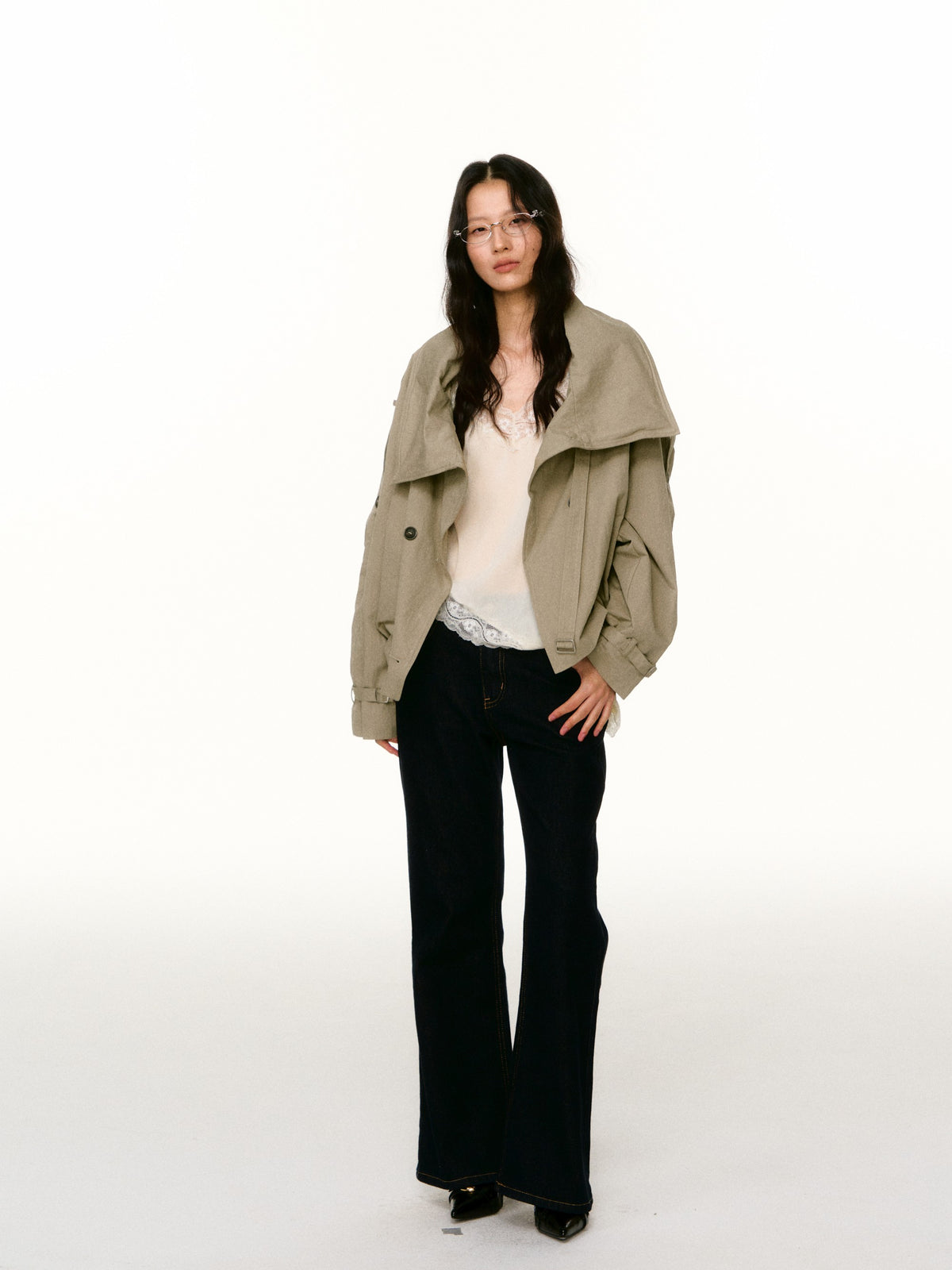 LAFREEDOM LAF360816 Washed Cotton Cropped Trench Coat