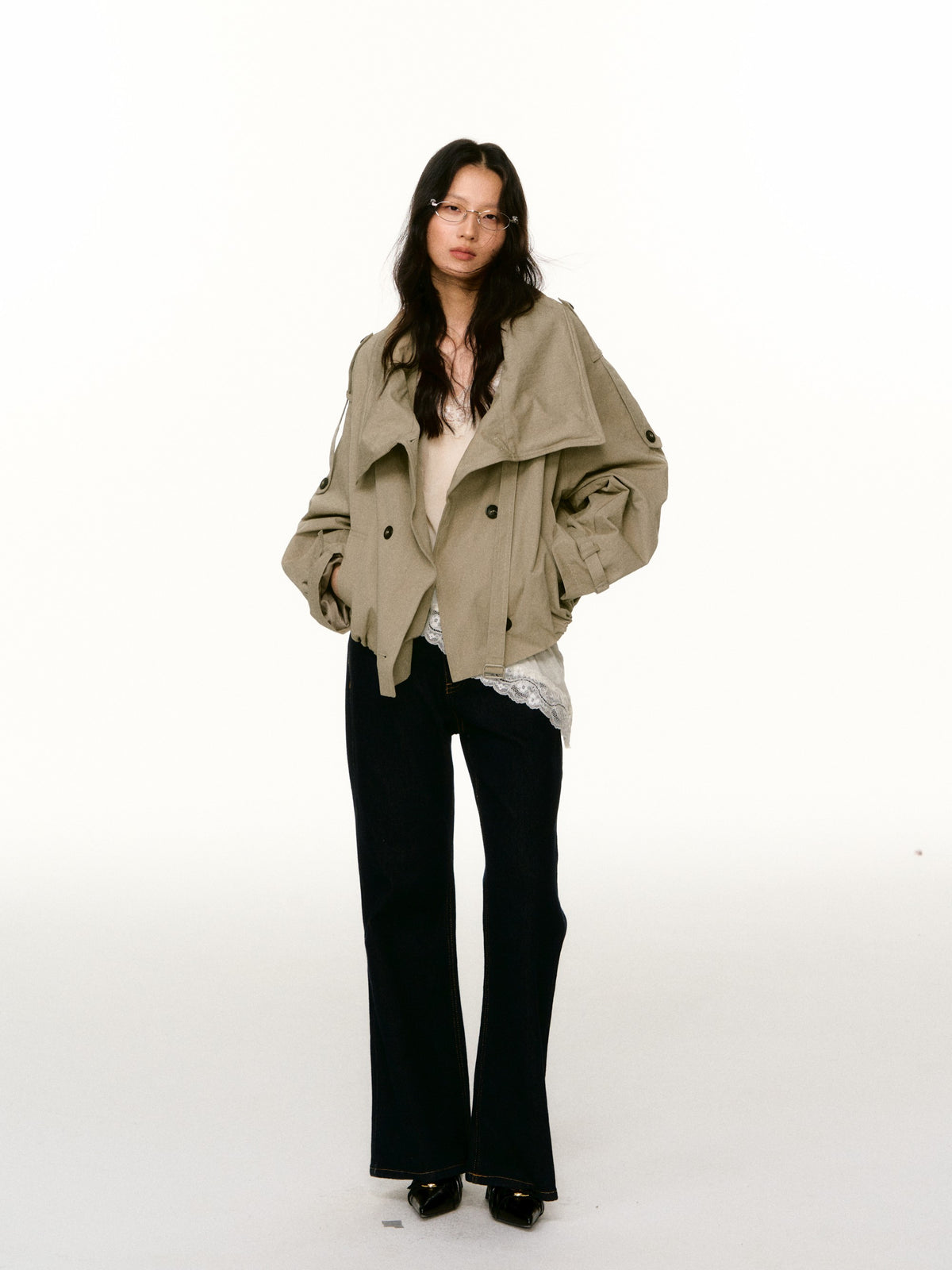 LAFREEDOM LAF360816 Washed Cotton Cropped Trench Coat