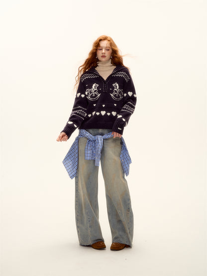 AsGony ASG25511 Jacquard collar pullover knitted sweater