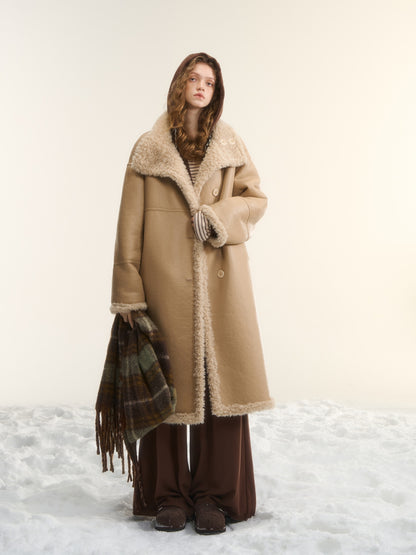 AsGony ASG25560 Two sided wool fur integrated mid length jacket