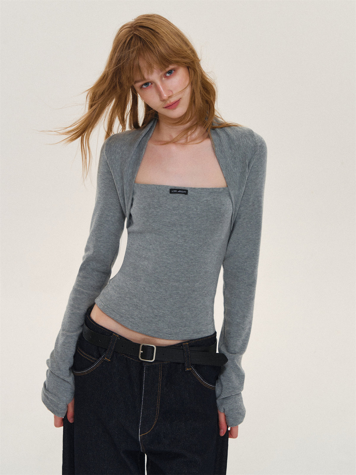 Asgony ASG26612 Faux-Layered Long-Sleeve Top