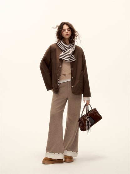 AsGony ASG25458 Double sided striped scarf lamb wool jacket