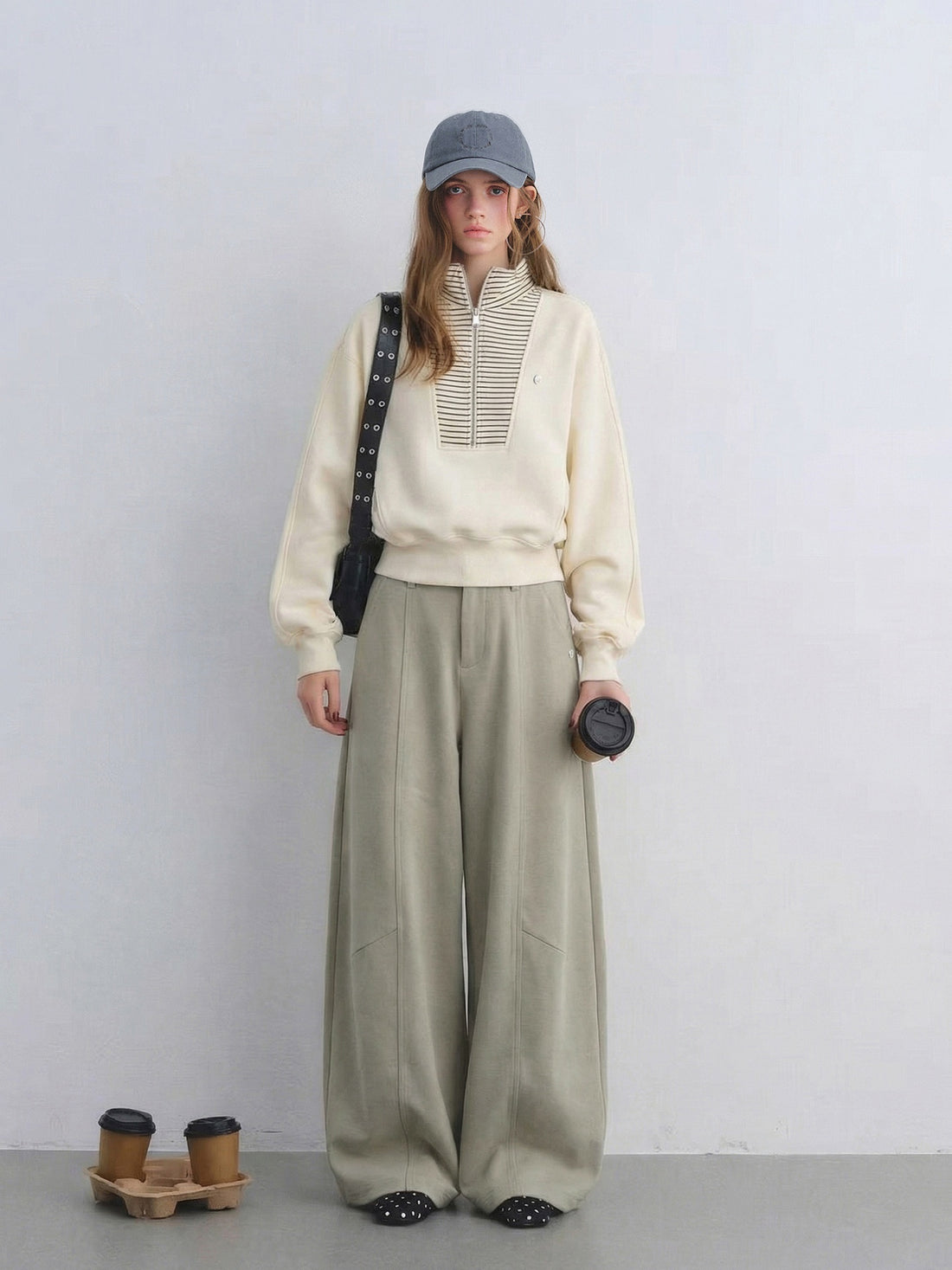 AsGony ASG25675&amp;ASG25676 Waist zipper pullover striped patchwork hoodie + pants skirt