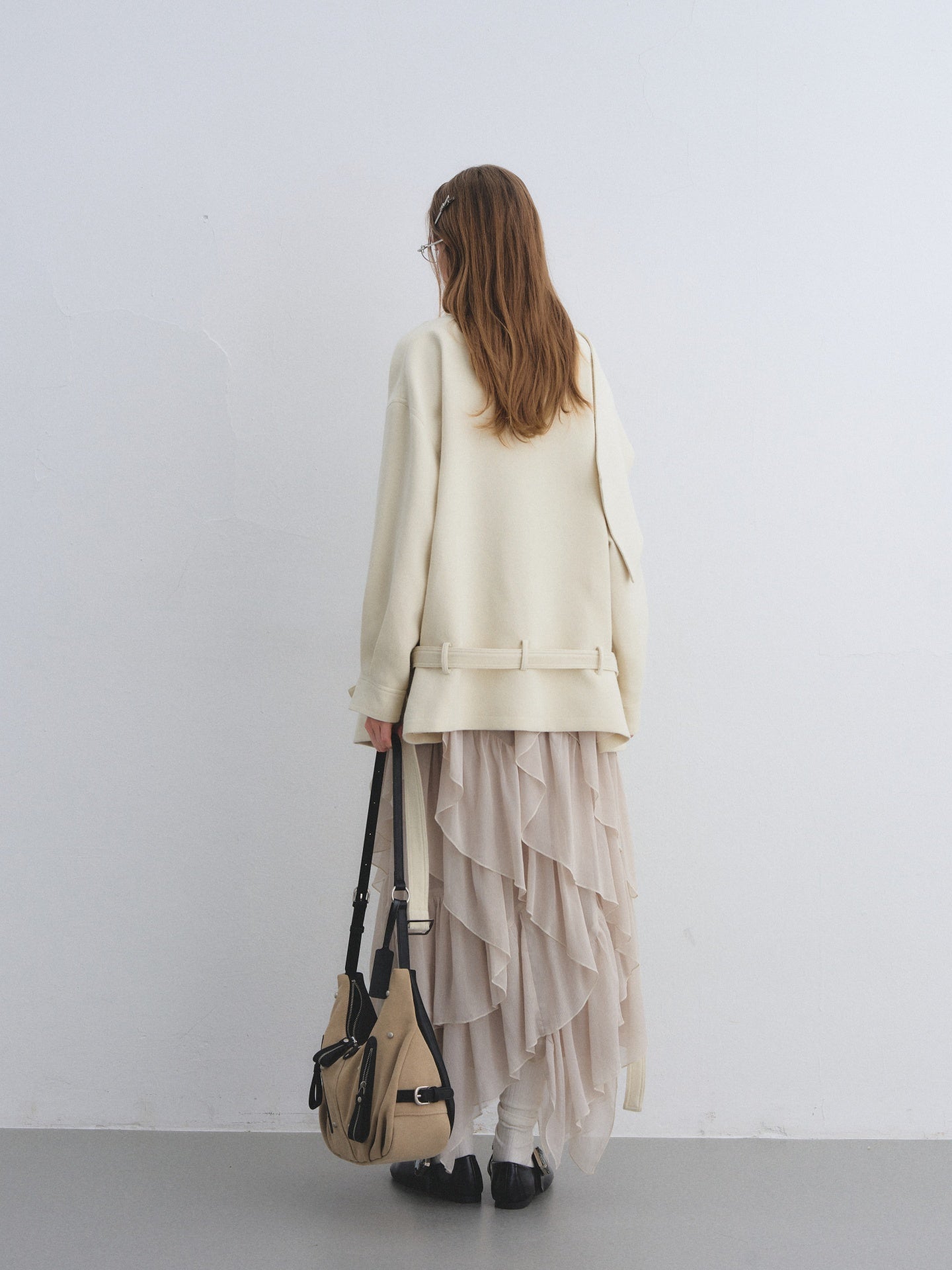 AsGony ASG25647 Woolen patchwork collar shawl woolen windbreaker