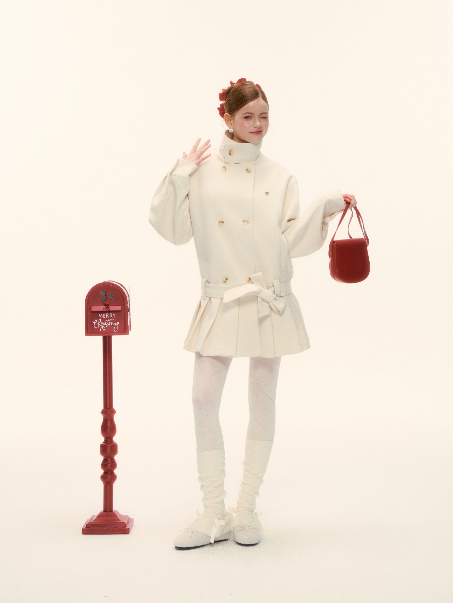 AsGony ASG25611 90 white duck down pleated edge woolen jacket